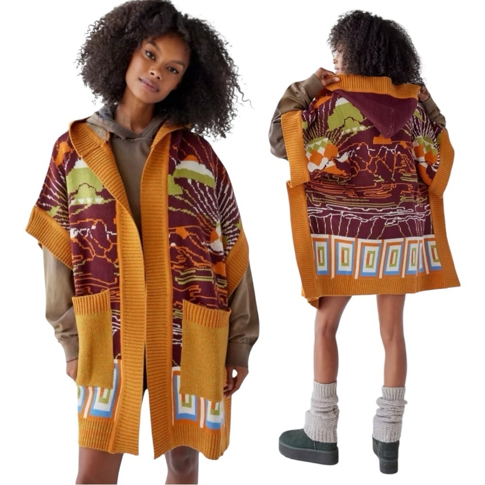 Urban Outfitters Orange and Brown Kali knit Cape